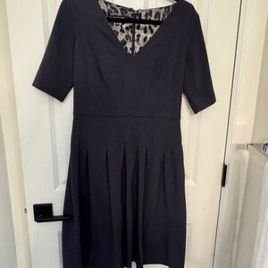 Jones New York Black Pleated Midi Dress V-Neck